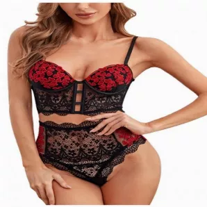 La Belle Fantastique sling lace heart shape mesh bandage lingerie with underwire (2 piece set)