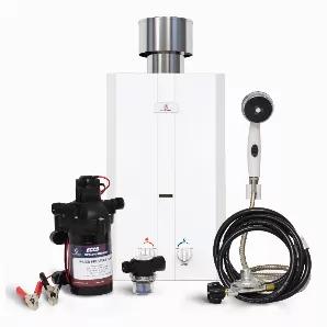 Eccotemp L10 3.0 GPM Portable Outdoor Tankless Water Heater w/ EccoFlo Diaphragm 12V Pump, Strainer & Shower Set 