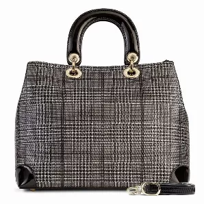 Galina Tweed Leather Sparkling Black and Silver Print (Large) Handbag