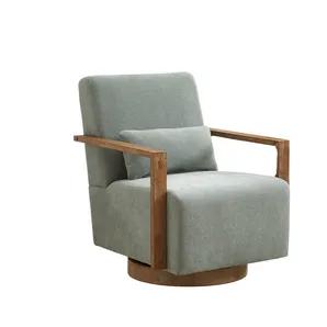Upholstered Accent Modern Swivel Chair with Solid Wood Armrests
