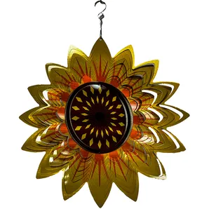 Artistic Stainless Steel Sunflower Wind Spinner Yard Art