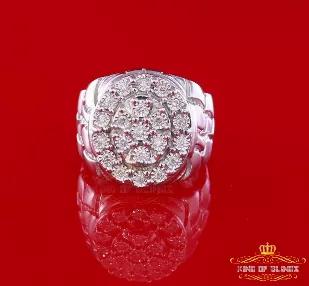 10K White Gold Finish 0.30 CT Real Diamond Men's Silver Ring 