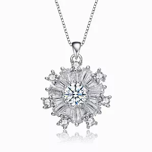 Collette Z Rhodium Plated Round Cubic Zirconia Wreath Pendant Necklace