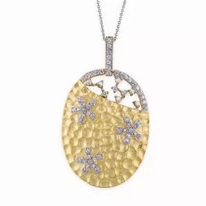 Collete Z Cubic Zirconia Sterling Silver Gold Plated Hammered Oval Shape Pendant