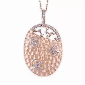 Collete Z Cubic Zirconia Sterling Silver Rose Plated Hammered Oval Shape Pendant