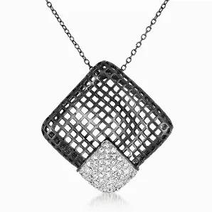 Collette Z Sterling Silver White Cubic Zirconia Black Plating Clear Pendant