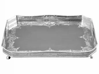 Octagonal Double Diamond 18" Gallery Tray On Ball & Claw Feet English Silver Plate