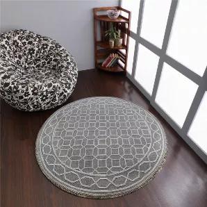 Rugsotic Carpets Hand Knotted Sumak Silk And Wool Round Area Rug Geometric 