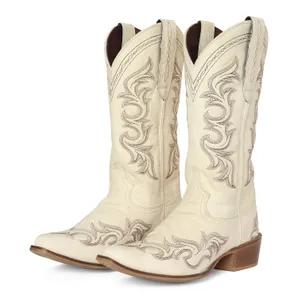 TuffRider Womens Snip Toe Paris Embroidered White Western Boots - Cream - 9