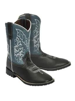 TuffRider Children's Yellowstone Rounded Toe Western Boot- Mocha w/ Blue- 9C