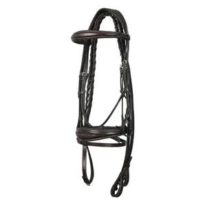 Henri de rivel Jamaika Pro Anatomical Fancy Raised Wide Flash Noseband Bridle with Raised laced reins-Havana-Oversize