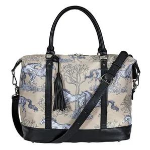AWST Int'l "Lila" Toile Pattern Travel Bag w/ Tassel- Beige