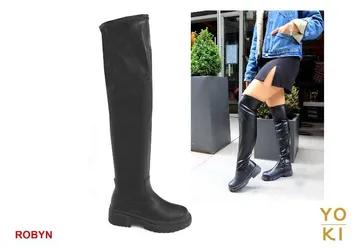 Yoki Womens ROBYN Leather Stretch over the knee boots