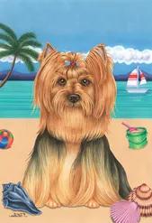 Yorkie Show Cut - Tomoyo Pitcher Summer Beach Garden Flag 