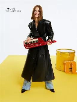 Belted Oversize Faux Leather Trench