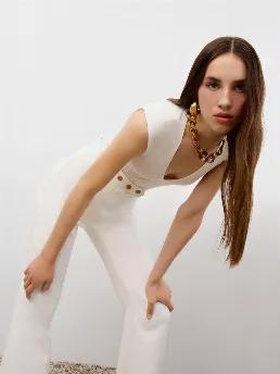 V-Neck Bodysuit With Shoulder Pads