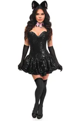 Top Drawer 5 PC Sequin Black/Pink Cat Corset Dress Costume