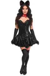 Top Drawer 5 PC Sequin Black/Red Cat Corset Dress Costume