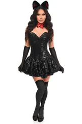 Top Drawer 5 PC Sequin Black/Red Cat Corset Dress Costume