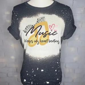 Music Keeps My Heart Beating Bleached Graphic Tee 