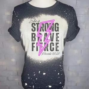 She is Strong Bleached Graphic Tee 