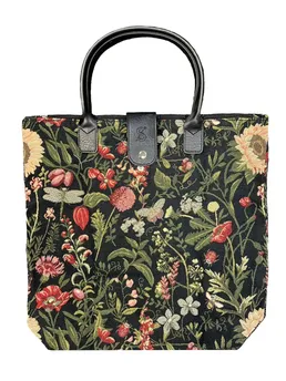 Morning Garden Black FOLDING Reusable Tote Bag