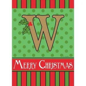 Merry Christmas Monogram Burlap Garden Flag