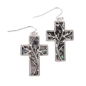 Earrings Abalone Tree Of LIfe Crosses