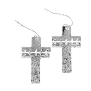 Earrings Hammered Cross on Wires