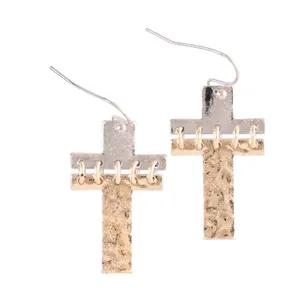 Earrings Hammered 2Tone Crosses on Wires