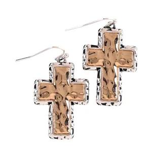 Earrings Filigree Box 2Tone Crosses