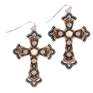 Earrings Filigree Bud 2Tone Crosses