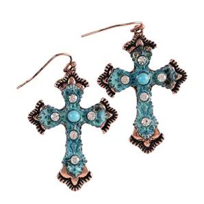Earrings Turquiose Filigree Bud Crosses