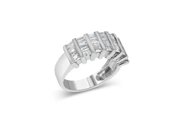 .925 Sterling Silver 1.0 Cttw Baguette Cut Diamond Vertical Channel Fluted Multi-Row Unisex Fashion Wedding Ring