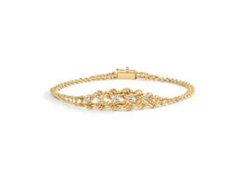 10K Yellow Gold 1/4 Cttw Round-Cut Diamond Basket Weave Rope Chain Style 7" Bracelet
