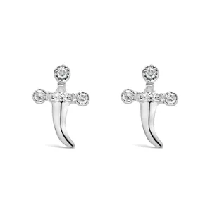 .925 Sterling Silver Diamond Accent Knife Earrings