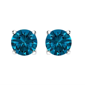 14K White Gold 3.00 Cttw Blue Lab Grown Diamond Stud Earrings with Screw Backs