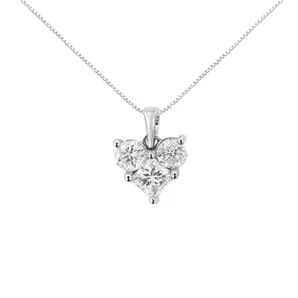 10K White Gold 1.0 Cttw Round-Cut and Princess-Cut Diamond Heart Shaped 18" Pendant Necklace