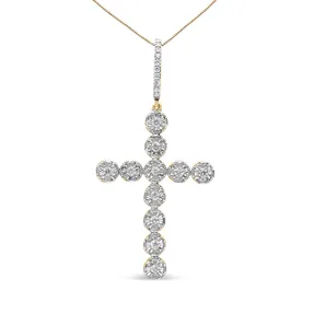 10K Yellow Gold 5/8 Cttw Miracle Set Round Diamond Circle Link Cross Men's Pendant Necklace
