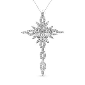 14K White Gold 1.0 Cttw Cocktail Cluster Cross 18" Pendant Necklace (H-I Color, SI1-SI2 Clarity)