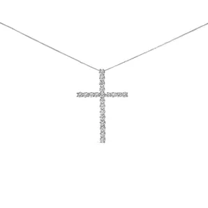 14K White Gold 4.0 Cttw Lab Grown Diamond Cross 18" Inch Pendant Necklace