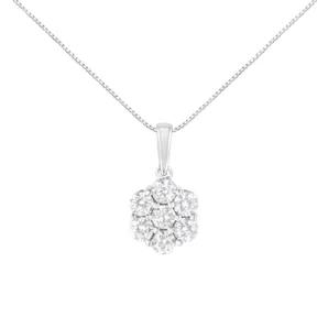 14K White Gold 2.00 Cttw Brilliant Round-Cut Diamond 7 Stone Flower Cluster 18" Pendant Necklace (H-I Color, SI2-I1 Clarity)