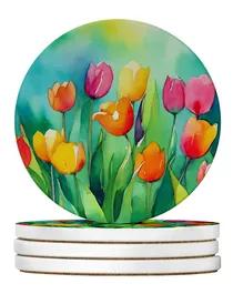 Flowers in Watercolor Large Sandstone Coasters 