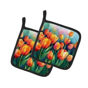 Flowers in Watercolor Pair of Pot Holders