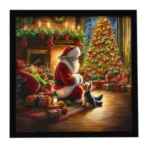 Yorkshire Terrier Yorkie and Santa Claus Framed Metal Print