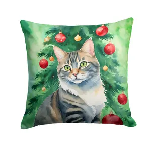 Cat By Christmas Tree Throw Pillow