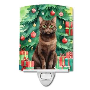 Cat By Christmas Tree Ceramic Night Light