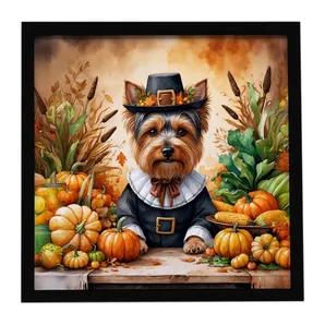 Yorkshire Terrier Thanksgiving Framed Metal Print