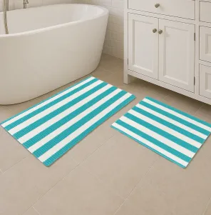 White Stripe Soft Plush Chenille Bath Mat