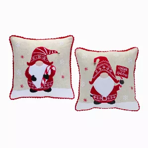 Gnome Holiday Pillow (Set of 2) 15"SQ Polyester